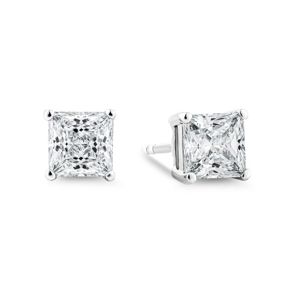 3ct Princess Cut, 4 Prongs, Solitaire, Stud Earring