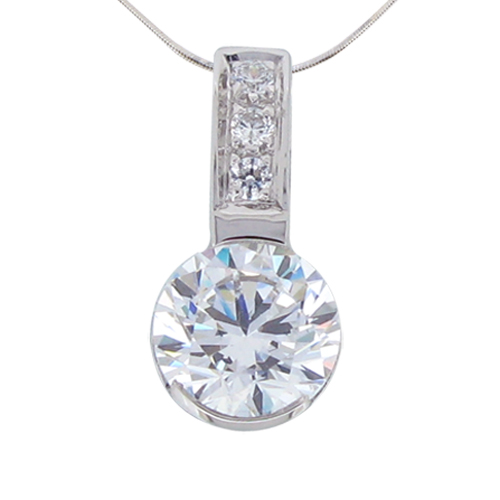 Semi-Bezel and Pave Set Round Brilliant Pendant