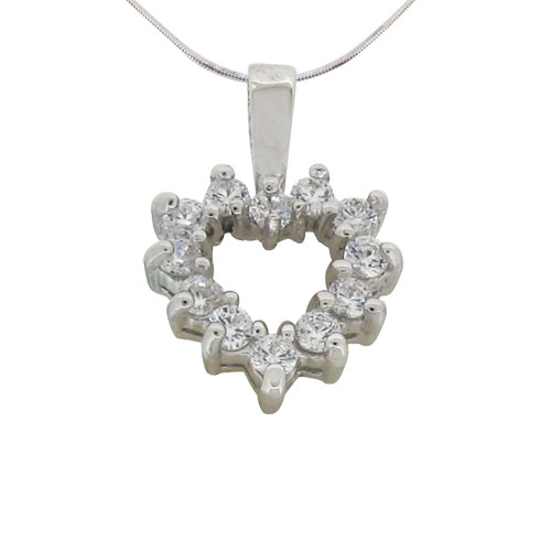 delicate sweet heart prong set diamond simulant pendant in sterling silver with white gold plating