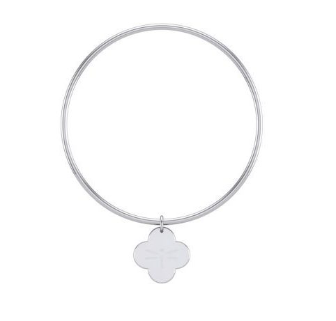 TWC Silver Tubular Bangle with Clover Charm